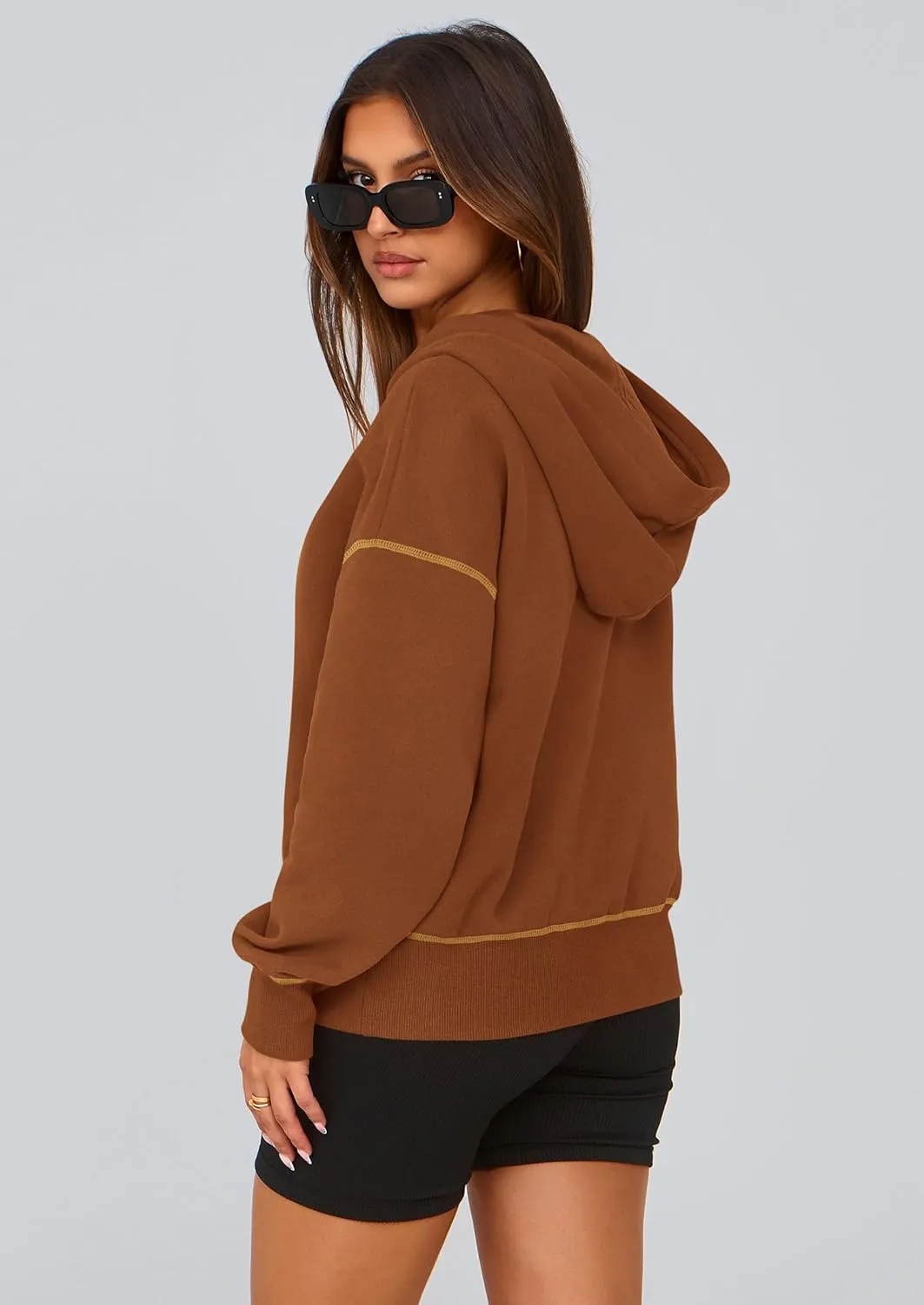 PRETTYGARDEN Women's Hooded Sweatshirts Long Sleeve Half Zip Cropped Hoodie Pullover Winter Fashion Clothes