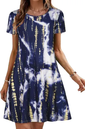 Summer Dresses for Women Casual Tshirt Short Sleeve Floral Sundress Beach Cover Ups with Pockets