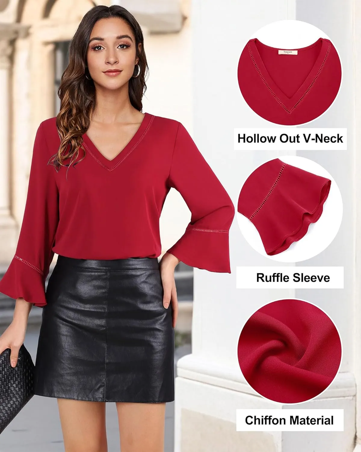 Timeson Women's Business Casual Tops 3/4 Sleeve Dressy Blouses Office Work Shirts