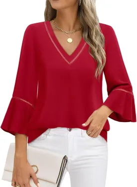 Timeson Women's Business Casual Tops 3/4 Sleeve Dressy Blouses Office Work Shirts