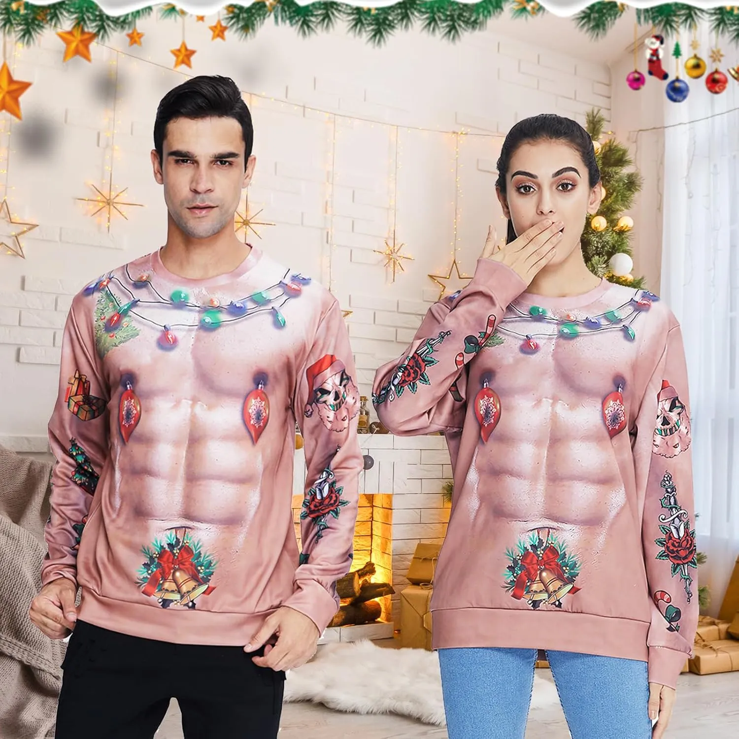 uideazone Unisex Ugly Christmas Sweater 3D Printed Funny Crewneck Pullover Sweatshirts for Xmas Party Celebration