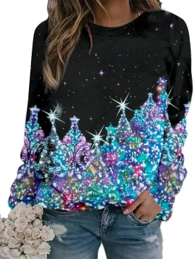 UNIQUEONE Ugly Christmas Sweatshirts Women Christmas Sweater Xmas Tree Sequin Top Winter Crewneck Family Holiday Outfits