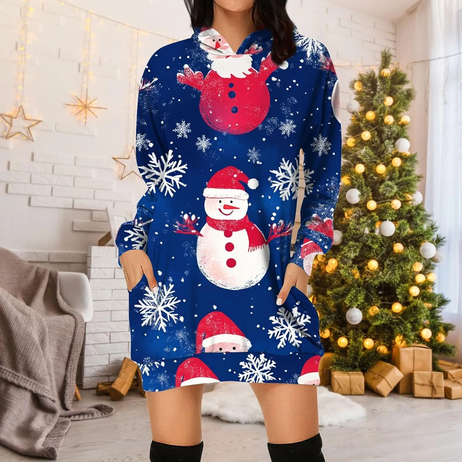 Women Hooded Sweatshirts Dress Casual Long Sleeve Tunic Dress 2024 Oversized Sweatshirts with Pockets