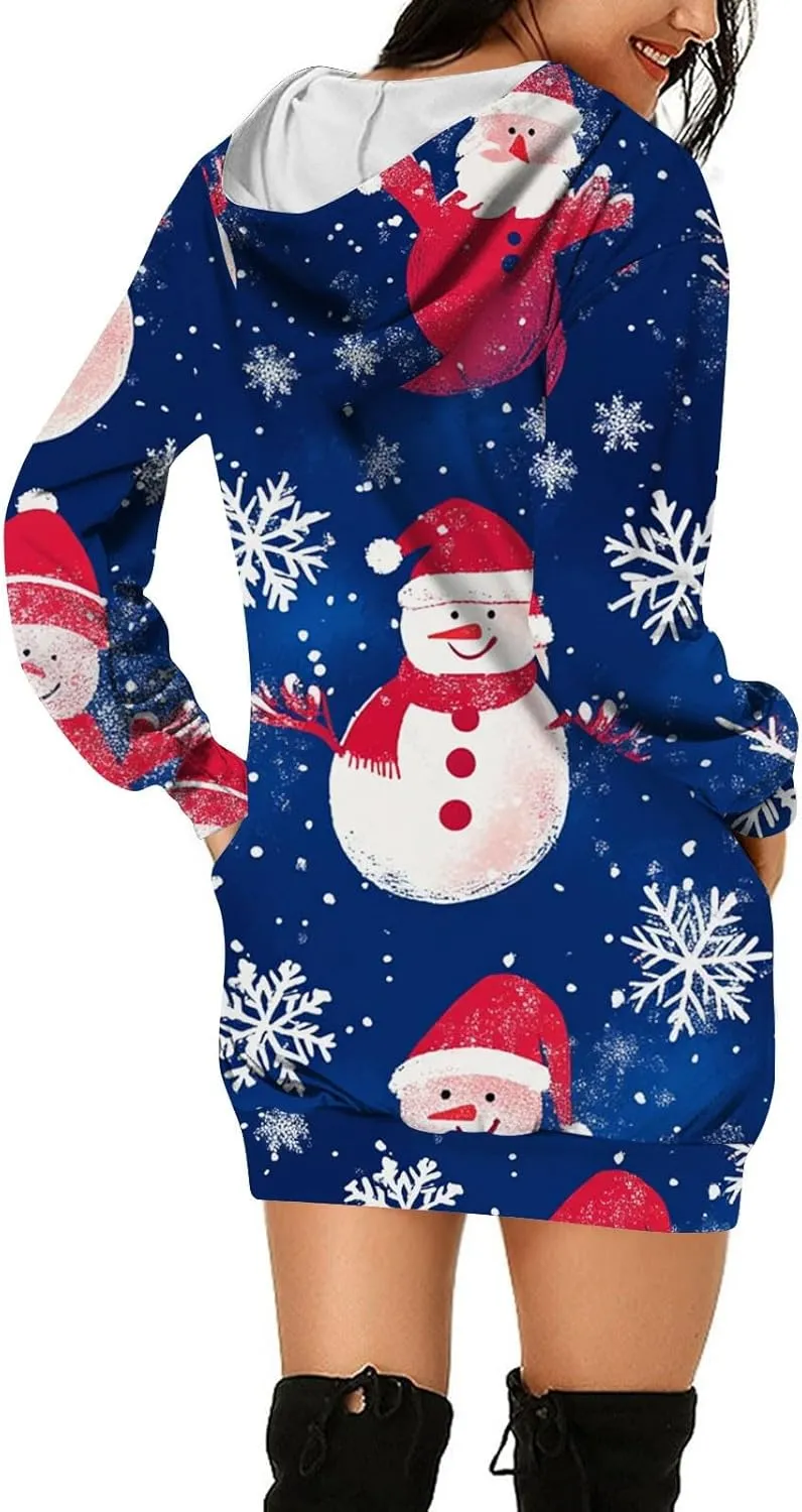 Women Hooded Sweatshirts Dress Casual Long Sleeve Tunic Dress 2024 Oversized Sweatshirts with Pockets