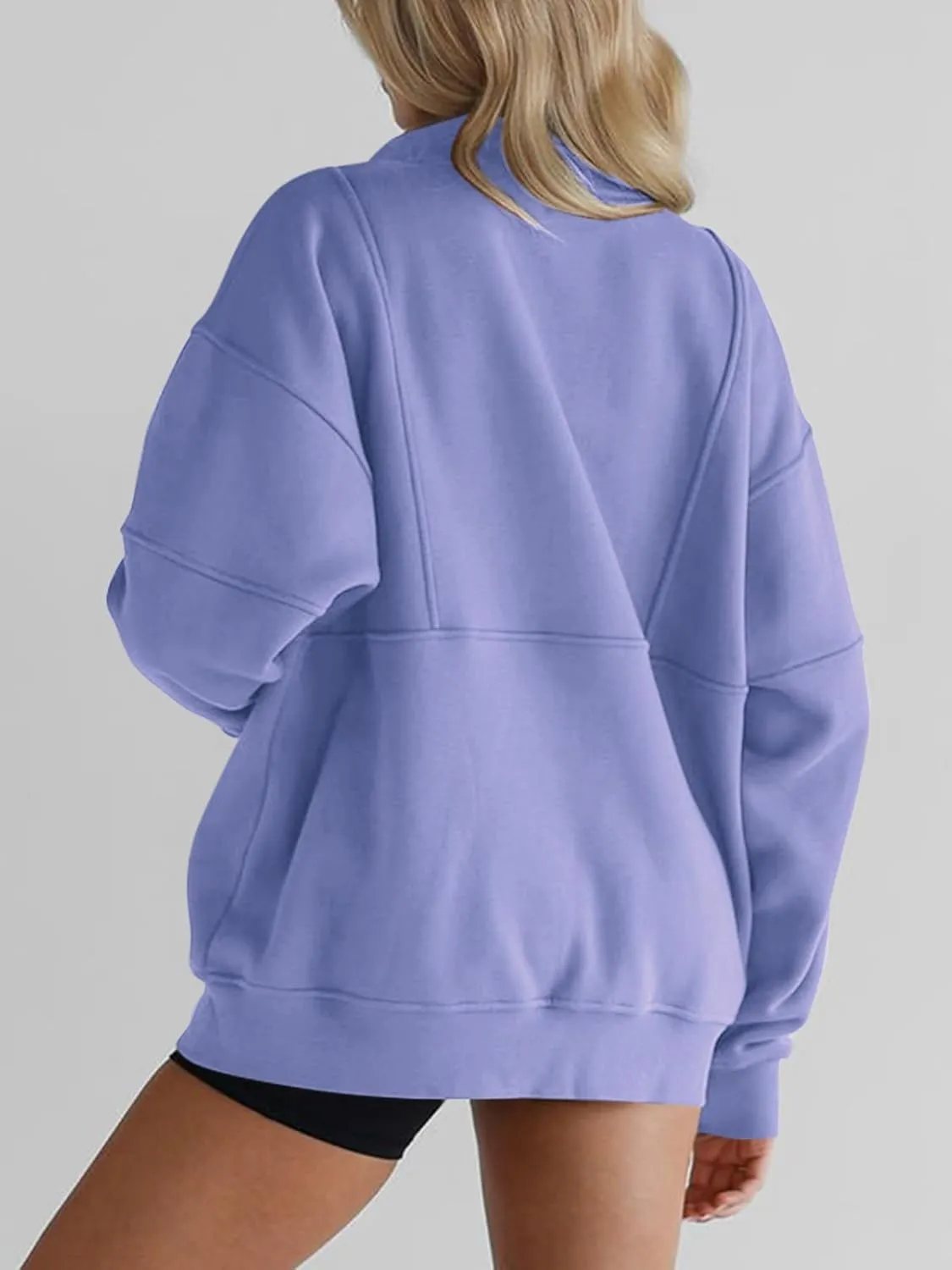Women's Half Zip Sweatshirts Fleece Stand Collar Long Sleeve Thumb Hole Oversized Pullovers with Pockets