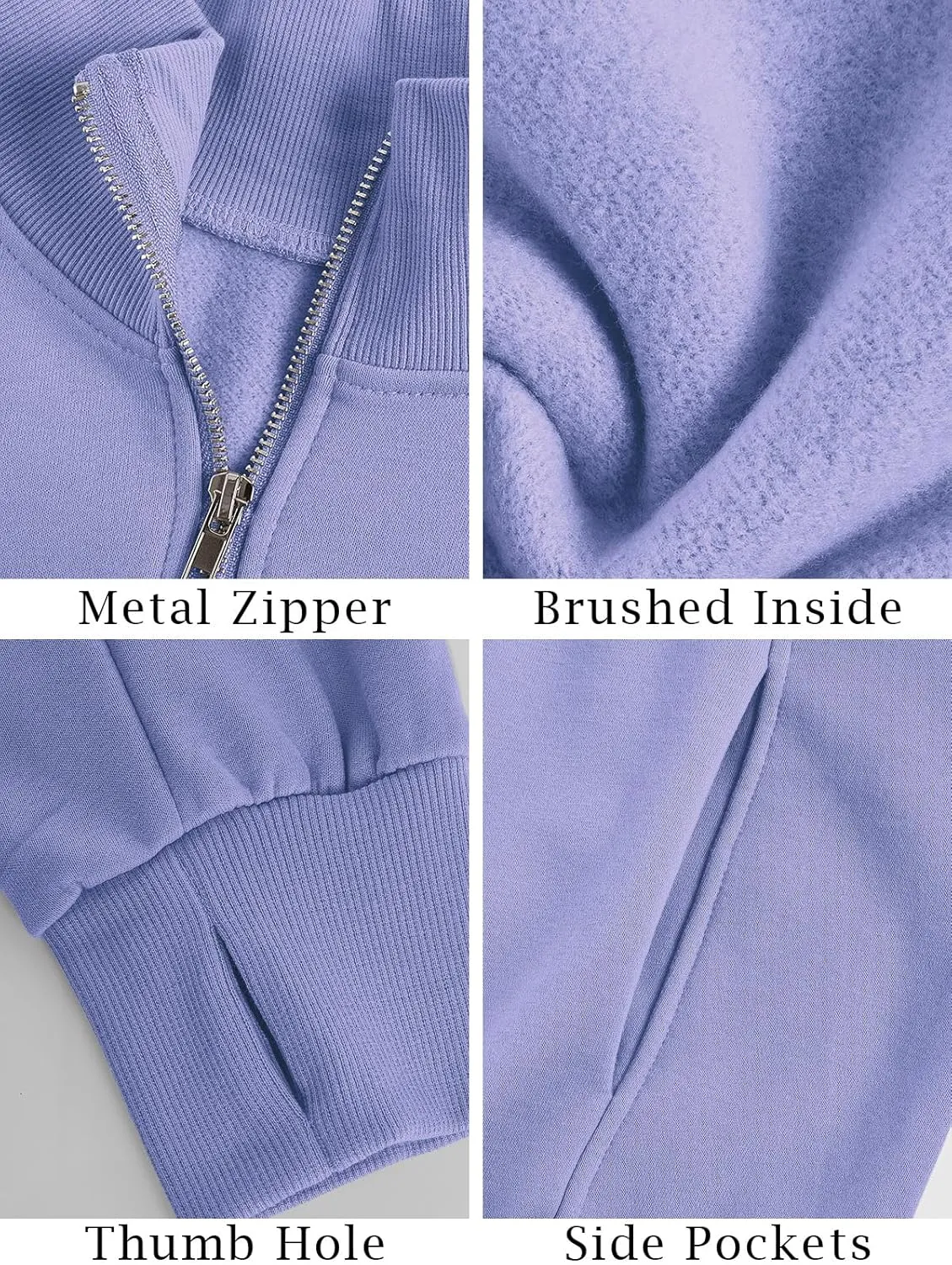 Women's Half Zip Sweatshirts Fleece Stand Collar Long Sleeve Thumb Hole Oversized Pullovers with Pockets
