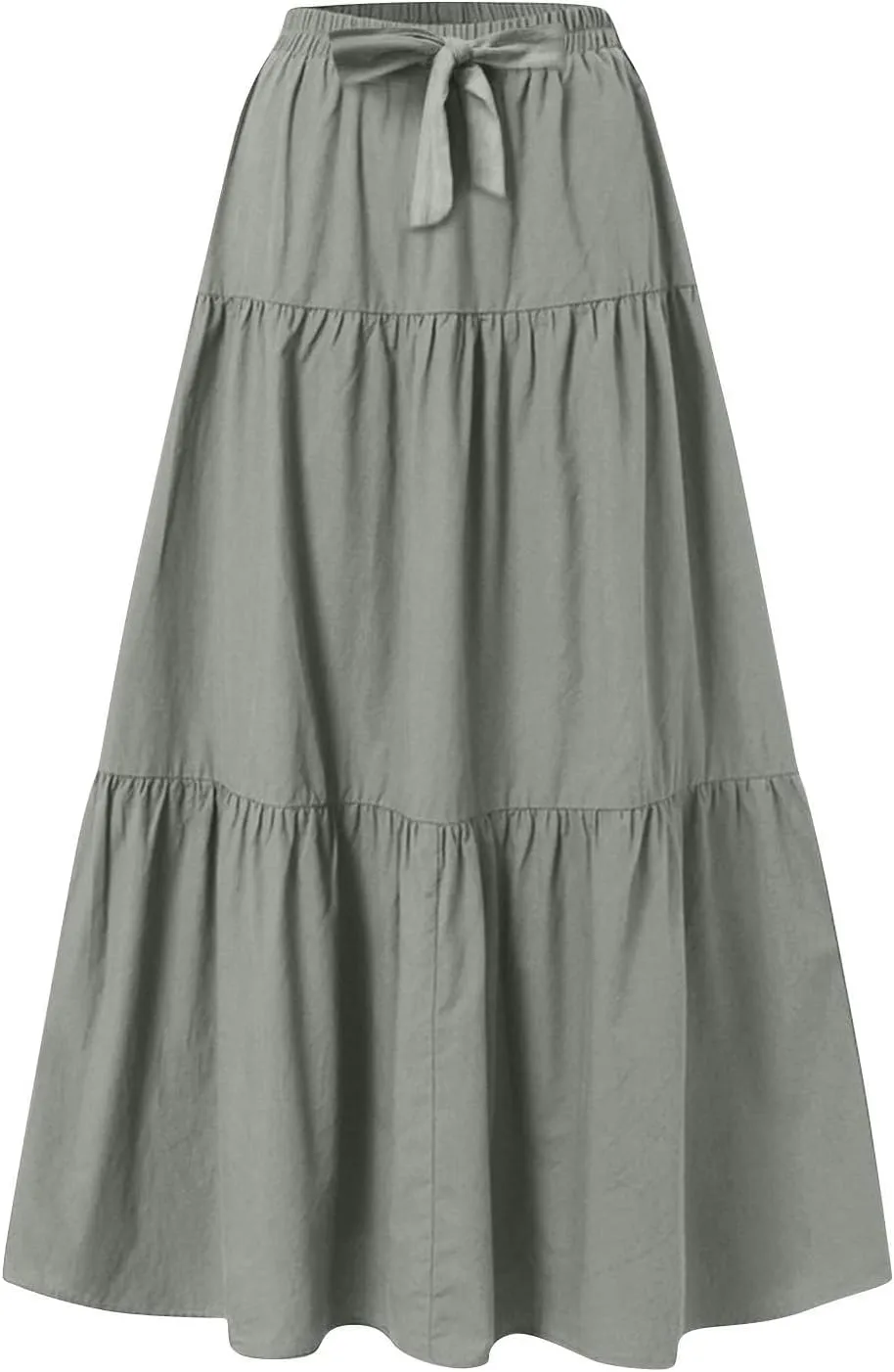 Womens Maxi Skirts Elastic Boho High Waisted Pleated Long Skirts Summer Casual Flowy A Line Tiered Beach Skirt