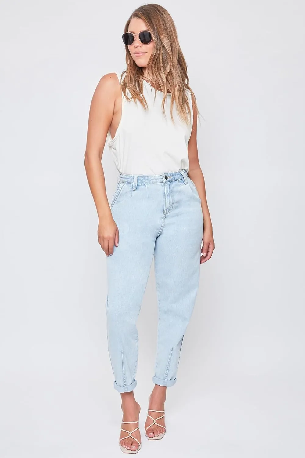 YMI Women's Pleated Mom Jeans